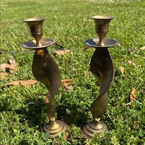 Vintage Brass Twist Candlestick Pair - Classic Gold Home Accent